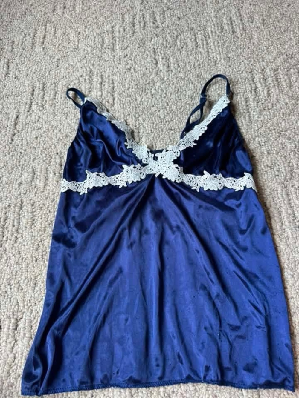 Blue Satin Lace Trim Chemise Size M